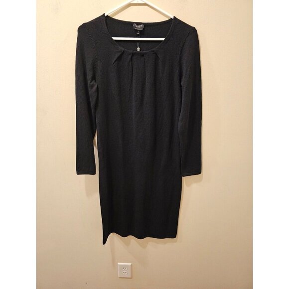 NWT Women's Talbots Sweater Dress Black Merino Wool Blend Pleated Neckline Sz S - Picture 1 of 6
